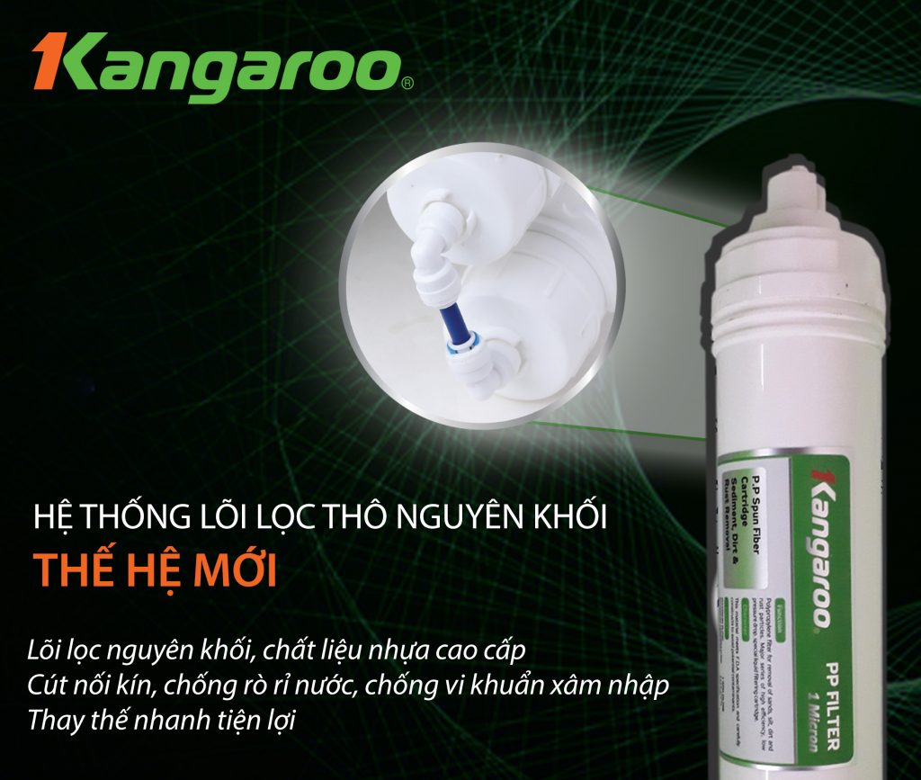 Máy lọc nước Kangaroo Hydrogen 2 vòi ( Nóng – RO- Lạnh) 10 cấp lọc KG100HK chạy bằng Block