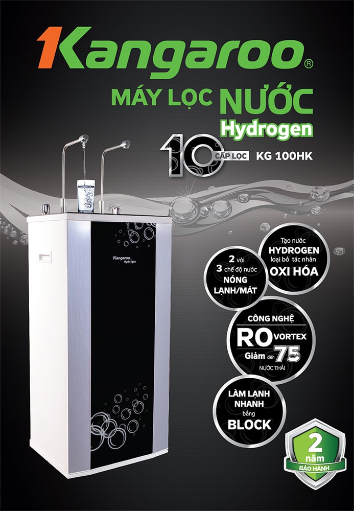 Máy lọc nước Kangaroo Hydrogen 2 vòi ( Nóng – RO- Lạnh) 10 cấp lọc KG100HK chạy bằng Block